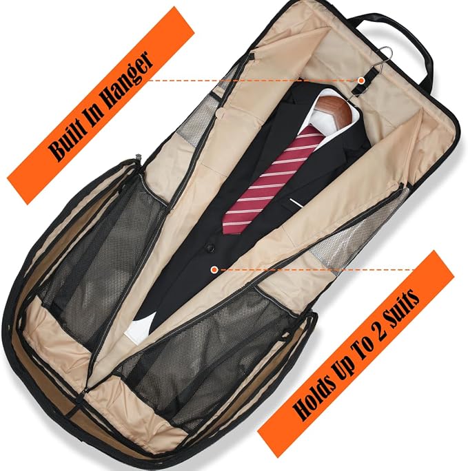 WELKINLAND 2-Suit Carry On Garment Bag for Travel, 30-L Suits Holder Travel Bag, 8-Pocket Garment Bag for Men, Wrinkle-Free Travel Garment Bags for Suits, Durable Suit Carrier Garment Travel Bag - Image 4