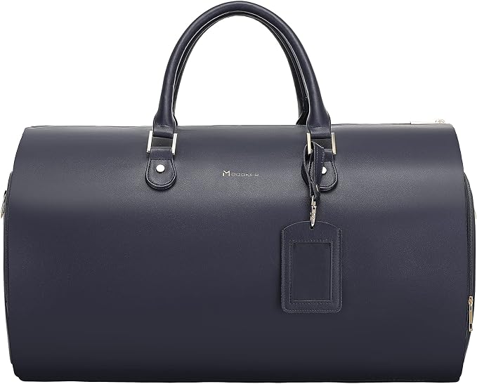Modoker Women Convertible Leather Garment Bag with Shoulder Strap, PU Leather Garment Duffel Bag Carry on 2 in 1 Hanging Suitcase Suit Travel Bags, Blue by Modoker