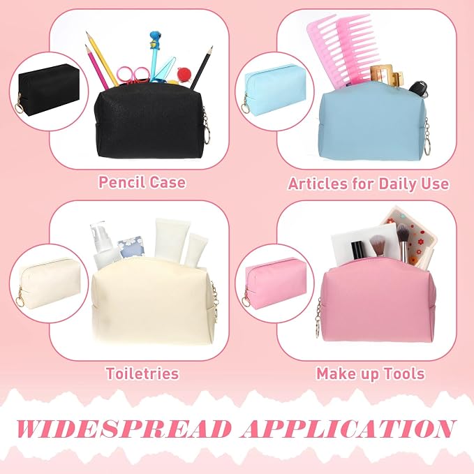 Chunful 24 Pcs Preppy Makeup Bag PU Leather Cosmetic Bag Bulk Makeup Plain Pouch Waterproof Toiletry Purse for Women Traveling Preppy Pencil Case Valentine's Day Gifts(Mixed Colors) - Image 5
