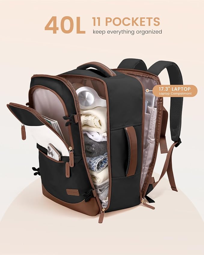 LOVEVOOK Travel Backpack for Women & Men, 40L Carry on Backpack Airline Approved, Large TSA Personal Item Travel Bag fits 17.3" Laptop, Business Weekender Bag for Essentials, 4Pcs - Image 5