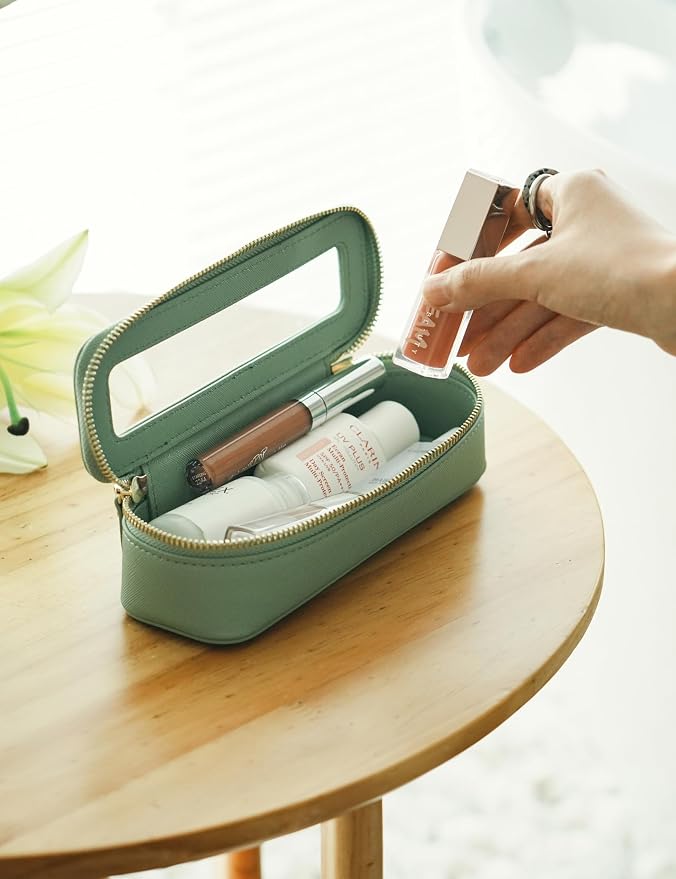 Popvibe Clear Makeup Bag Travel Cosmetic Case Transparent Toiletry Bag with Zipper, Portable Make Up Organizer Traveling Compact Car Bag for Essentials, Sage Green, Slim - Image 5