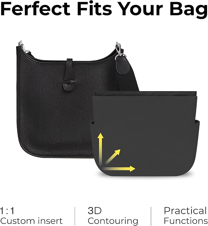 Tote Bag Organizer Insert for HERMES Evelyne29, Custom Fit Inside Premium Matte Black Lightweight WaterResistant Purse Insert - Image 3