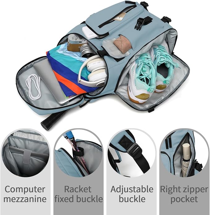 Kalesi Gym Duffle Tennis Bag Backpack 4-Way Waterproof with Shoes Compartment for travel Sport Hiking laptop (Grayish blue) - Image 9