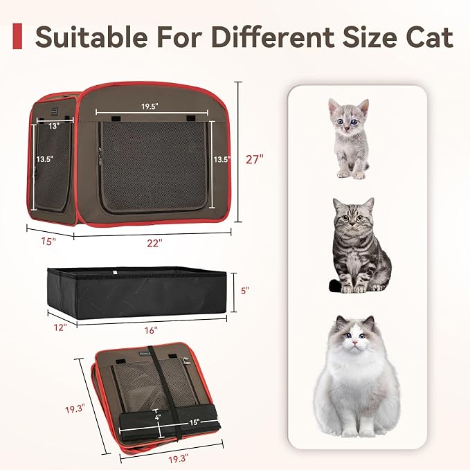Petsfit Portable Cat Crate with Litter Box and Soft Cushion, Collapsible Pop Up Cat Kennel with Carrying Bag for Travel - Image 4