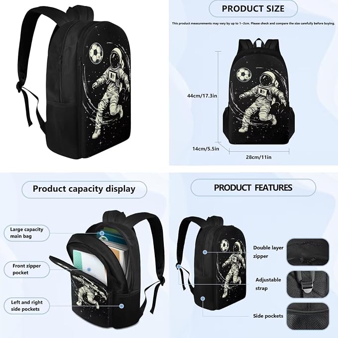 Space Astronaut Backpack for Kids Boys Backpack with Lunch Box Water Bottle Holder and Black Pencil Case 4PCS Set Bookbag with Compartments 17 inch Sturdy School Bag with Side Pocket for Girls - Image 4