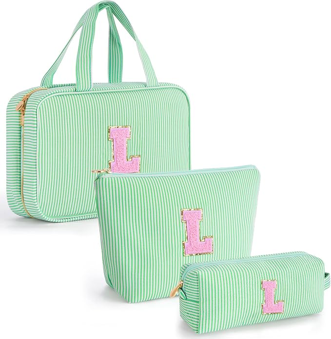 Gifts for Teen Girls Women - Travel Hanging Toiletry Bag & Makeup Bag - Personalized Initial Cosmetic Bag | Birthday Gift for Girl Trendy Stuff - Green L by Unknown