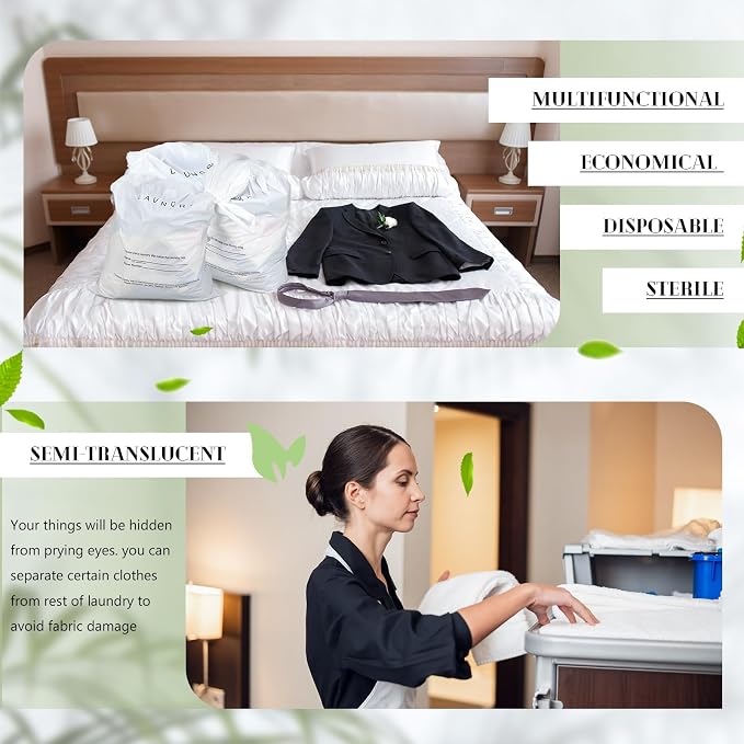 200 Pack Hotel Laundry Bags Bulk 1.38 Mil 14" x 24" Laundry Plastic with Drawstring Closure Writing Strips Patient Personal Belongings Dirty Clothes Bag for Factory Travel Hospital - Image 4