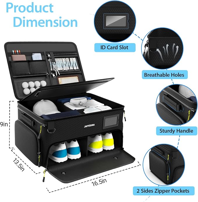 4-Layer Golf Trunk Organizer, Golfer Gifts for Men Women with Separate Ventilated Compartment for 2 Pairs Shoes, Waterproof Car Golf Locker Storage Bag for Golf Gear and Accessories,Black - Image 6