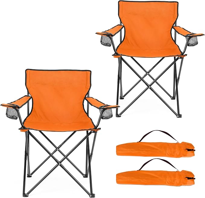 HaSteeL Camping Chair for Adults, Folding Beach Chair Set of 2, Large Foldable Portable Chair for Outdoors Fishing, Hiking, Sporting, Travel, Picnic, Lawn, Hold 275lbs & A Storage Bags (Orange) by HaSteeL