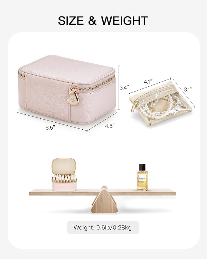 VLANDO Jewelry Travel Case,Gifts for Women,Travel Jewelry Organizer with Clear Velvet Jewelry Bags Zipper Pouch for Women Girl Gift-Pink 8Pcs - Image 2