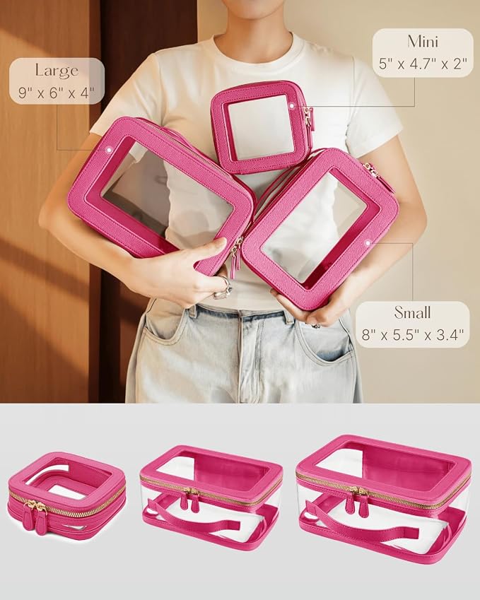 Clear Cosmetic Bag Set for Women Makeup Bag with Handle, 3 Pcs Travel Toiletry Bag Transparent Cosmetic Case Portable Make Up Organizer Bag for Essentials - Image 3