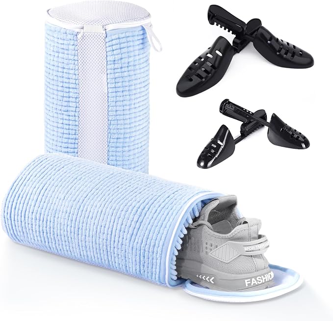 Teletrogy Shoe Washing Machine Bags, Reusable Laundry Bag for Washer and Dryer, Durable Fluffy Fiber Keep Clean, 2 Pairs Adjustable Trees for All Shoes, Blue by Teletrogy