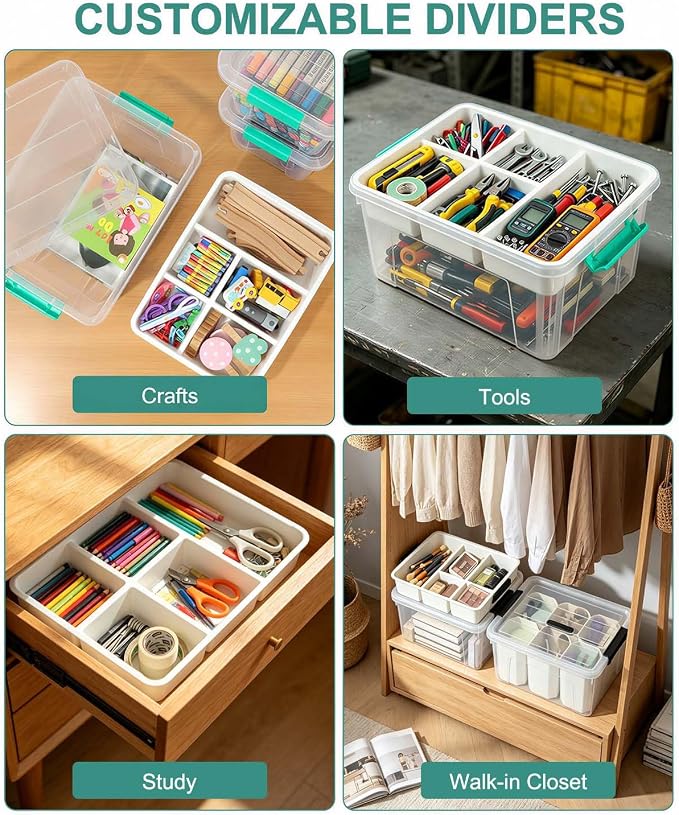 EOENVIVS Clear Stackable Storage Organizer Box with Dividers, Multi-Functional Container for Building Blocks, Toys, Crafts and Tools - Image 4
