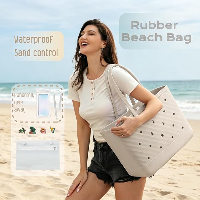 Rubber Tote Bag Extra Large & Medium, Waterproof Beach Bag for Women Men, Pool Travel Swim Silicone Tote - Image 4