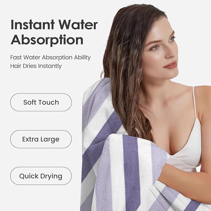 JML Microfiber Bath Towels, Bath Towel 2 Pack 30" x 60", Oversized, Soft, Super Absorbent and Fast Drying, Multipurpose Bathroom Towel Set for Sport, Fitness, Yoga, Coral Fleece Stripe Purple - Image 5