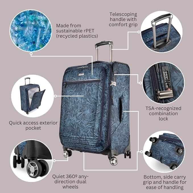 Ricardo Beverly Hills Avalon Softside Large Check-In Luggage Made with Sustainable 100% Recycled PET (rPET), Lightweight, Eco-Friendly Travel, Expandable, Dual Spinner Wheels, Serengeti Night, 28-inch - Image 3