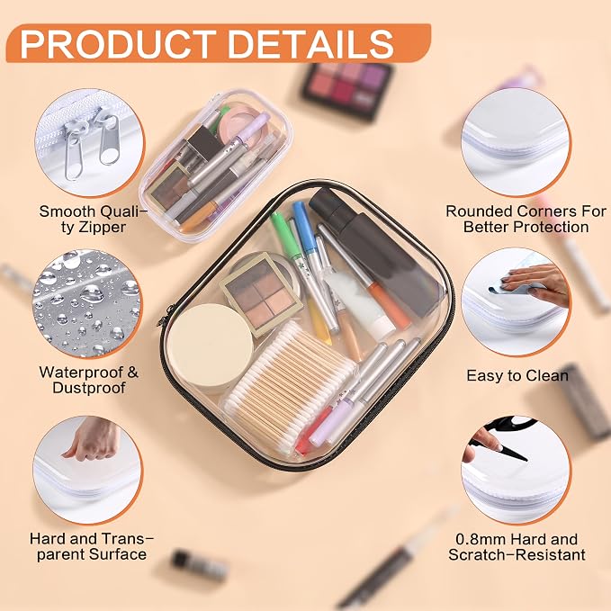 8PCS Extra Large 14.2" Clear Hard Shell Zipper Case : Clear Zipper Pouches Waterproof Lightweight Plastic Organizer Makeup Bag Organizer Hard Toy Storage Travel Pouches (4S+2M+2L) - Image 5