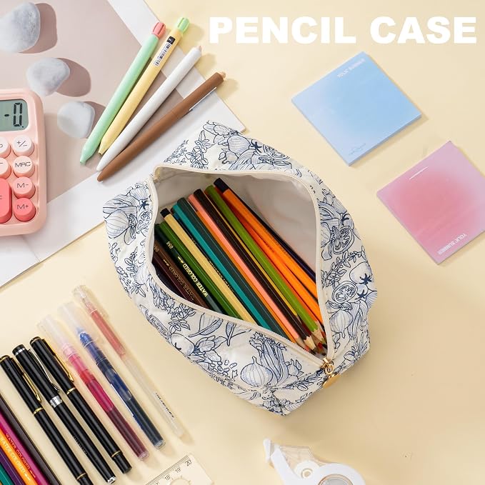 Makeup Bag Travel Toiletry Bag for Women, Small Cosmetic Bags Cute Quilted Cotton Makeup Pouch for Purse Emergency Bag Pencil Case Accessory Bag, Light Cyan - Image 6