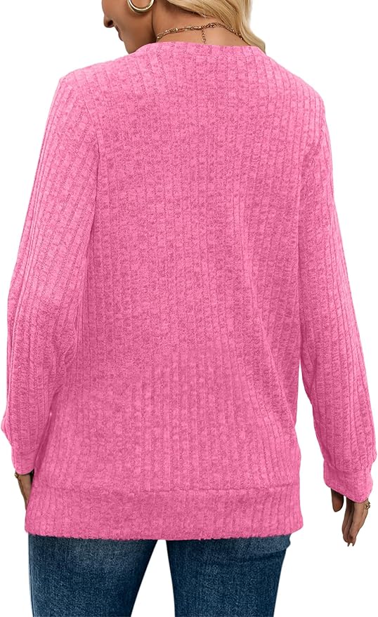 Sampeel V Neck Long Sleeve Shirts for Women Casual Fall Tops Lightweight Tunic Sweaters Fashion Clothes Loose Fit 2025