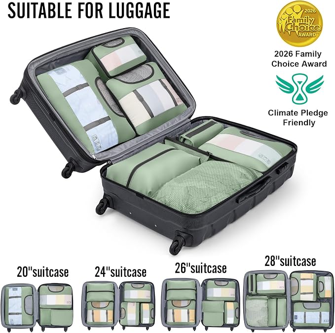 Veken 8 Set Packing Cubes for Travel Essentials,Anti-Wrinkle Buckled Suitcase Organizer for Shoe & Toiletry Bag,Carry On Luggage Bag with 99+ Count Mesh Holes for Airplane & College Dorm Accessories - Image 6