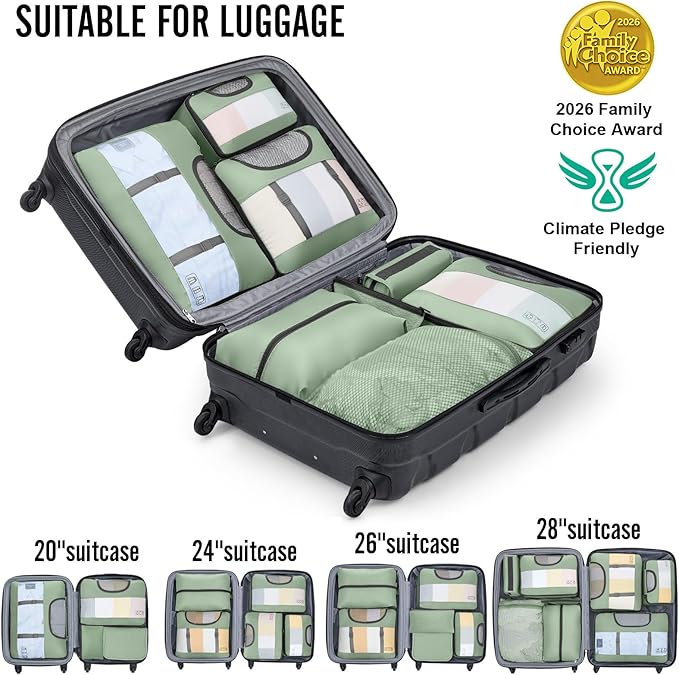 Veken 8 Set Packing Cubes for Travel Essentials,Anti-Wrinkle Buckled Suitcase Organizer for Shoe & Toiletry Bag,Carry On Luggage Bag with 99+ Count Mesh Holes for Airplane & College Dorm Accessories - Image 6