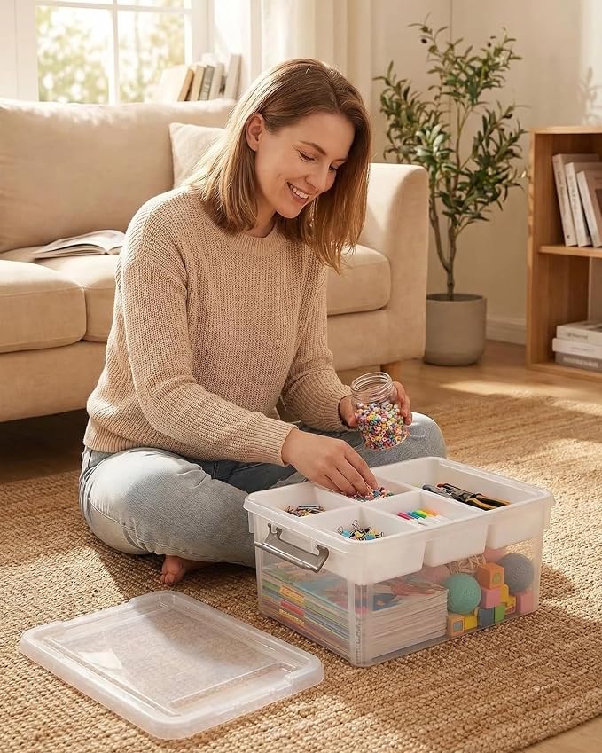 Clear Storage Box with Dividers, Plastic Organizer Box with Compartments and Secure Lid, Multi-Compartment Craft Organizer for Beads, Sewing Supplies, Jewelry, Toys and Small Parts Storage Container - Image 5