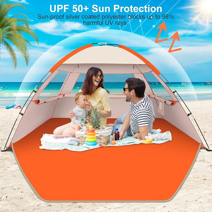 Gorich Beach Tent Sun Shelter for 3/4/6/8/10 Person with UPF 50＋ UV Protection, Lightweight & Easy Setup Beach Shade Canopy, Portable Beach Shade Tent Beach Cabana - Image 3