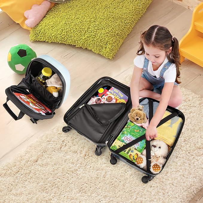 HONEY JOY Kids Luggage, 12" Toddler Backpack & 16" Travel Suitcase with Wheels, Lightweight Toddler Girls Suitcase, Durable ABS Hardshell, 2Pcs Carry On Luggage Set for Boys Girls(Car) - Image 3