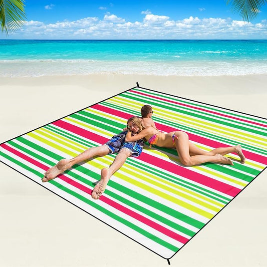 WIWIGO Beach Blanket Waterproof Sandproof Beach Mat 79" X 83"/10'x9'for 2-8 Adults Quick Drying Outdoor Picnic Mat Beach Accessories for Travel, Camping, Hiking by WIWIGO