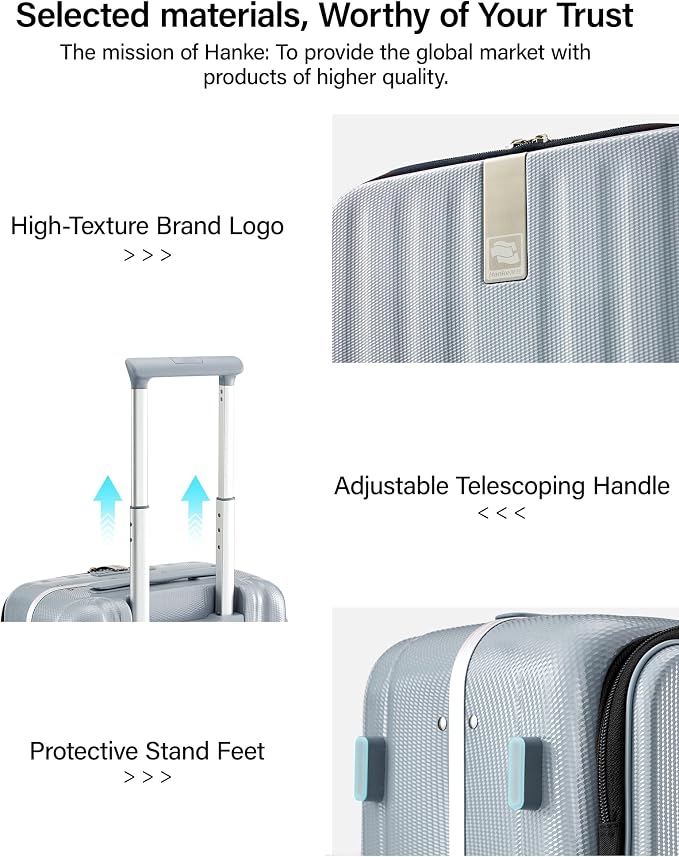 Hanke 20 Inch Carry On Suitcase PC Hardshell Luggage Top Open Aluminum Frame Rolling Suitcases with Wheels Travel Luggage for Woman Men Gifts.(Grey) - Image 8