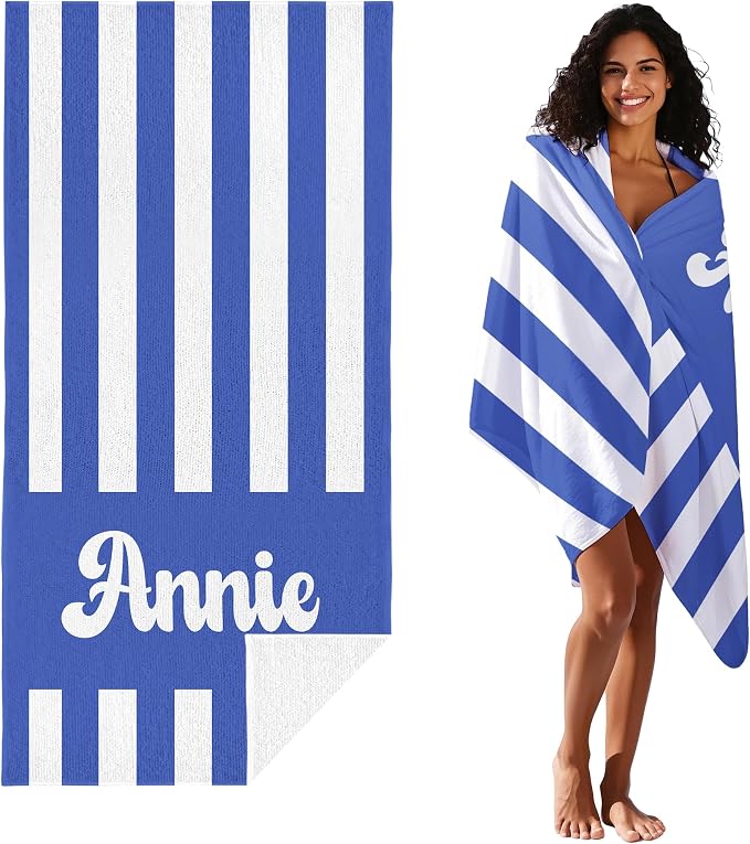 JML Personalized Beach Towel with Name, Custom Cabana Stripe Beach Towel, Customized Microfiber Pool Towel, Quick Dry & Absorbent Swim Towel for Adult,Mother's Day, Birthday, Summer Holiday,Vacation - Image 3