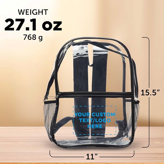 DISCOUNT PROMOS Custom Clear PVC Plastic Backpacks Set of 6/12/24, Personalized Bulk Pack - Water Resistant, Perfect for Travel, Outdoor - Clear Black - Image 5