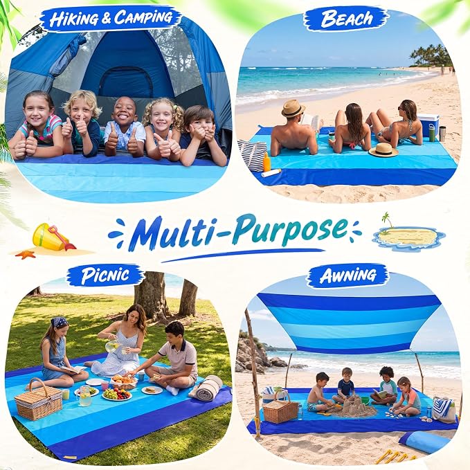 Weysat 10 Sets Beach Blankets Bulk Sandproof 79 x 108'' Large Waterproof Picnic Blanket for 1-6 Adults Oversized Sand Free Beach Mat with Stake Climbing Hook Storage Bag for Travel Camping(Joint Blue) - Image 6