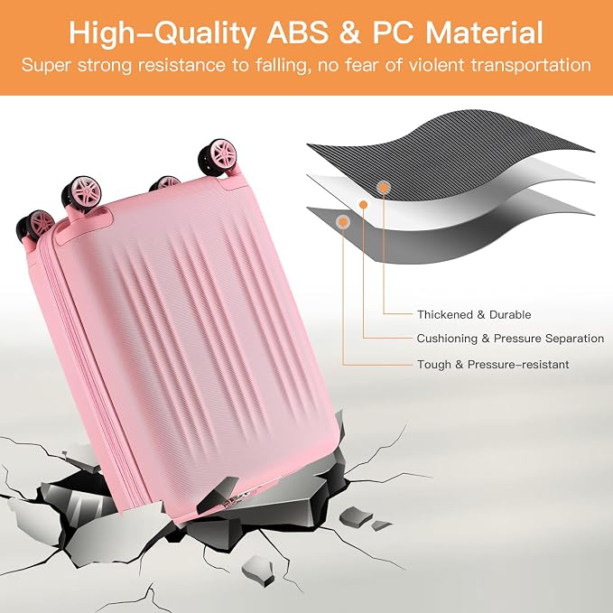 Kono Small 20 Inch Expandable Carry On Luggage with Quiet Spinner Wheels & TSA Lock, Scratch and Drop Resistant PC+ABS Hardside 22x14x9 Airline Approved Suitcase, Pink - Image 4