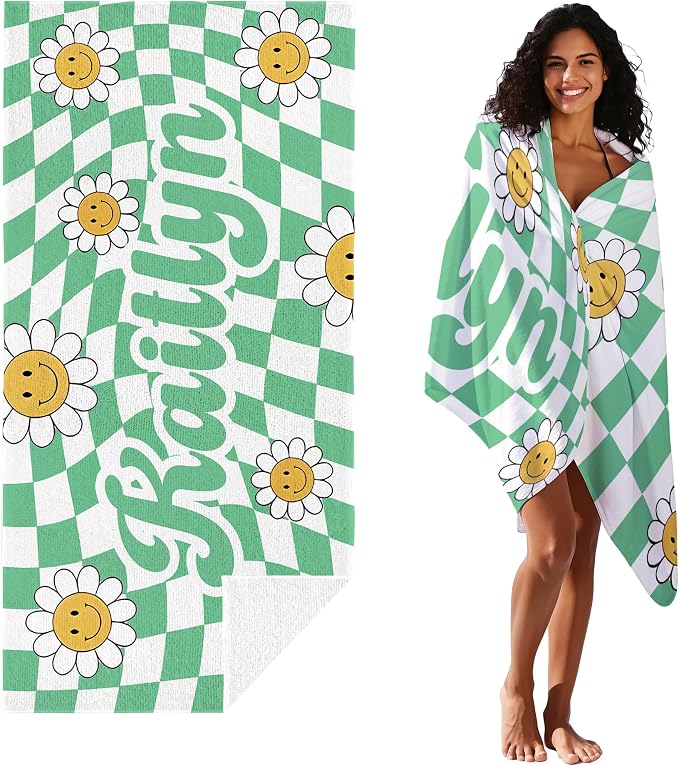 JML Personalized Beach Towel with Name, Custom Flower Beach Towel, Customized Microfiber Pool Towel, Quick Dry & Absorbent Swim Towel for Adult,Anniversary, Birthday, Summer Holiday,Vacation - Image 2