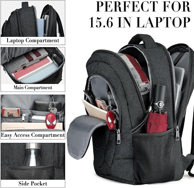 BIKROD Travel Laptop Backpack for Men and Women, Backpacks for School Teen Boys, Business Anti Theft Slim Sturdy Back Pack Adult Computer Bag Gift 15.6 IN Laptop, Black - Image 2