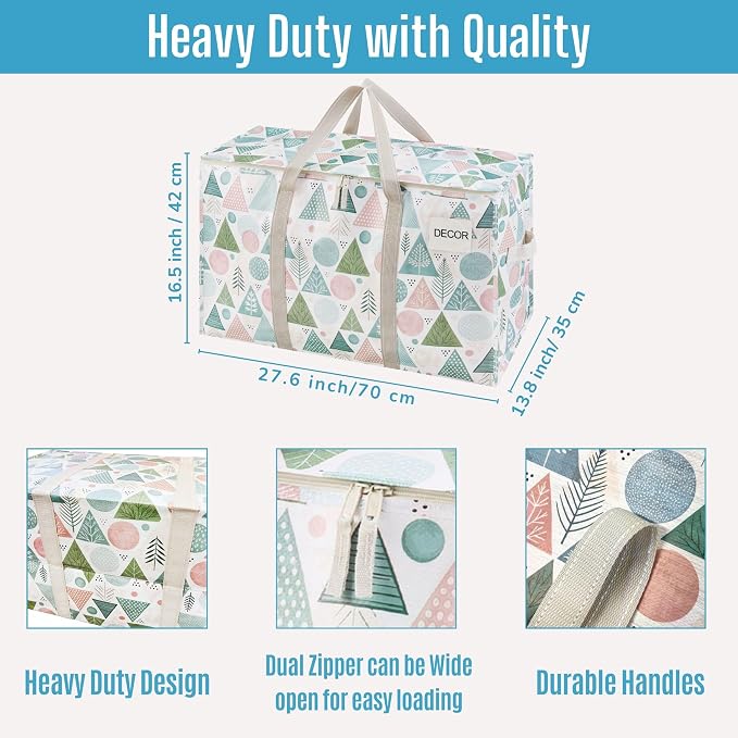 VENO 4 Pack Heavy Duty Moving Bags, Extra Large Storage Bags with Reinforced Handles & Strong Zippers, Foldable & Reusable Moving Box Alternative for Clothes & Dorm Storage - Image 3