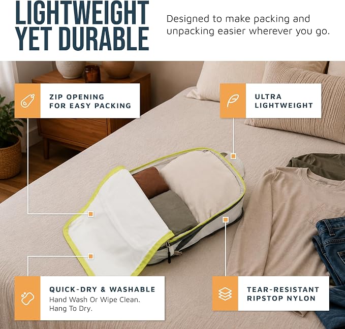Large Compression Packing Cubes for Travel-Packing Cube Luggage Organizers 7 Piece Set for Checked Luggage-Ultralight, Expandable/Compression Bags by TRIPPED Travel Gear (White/Green) - Image 3
