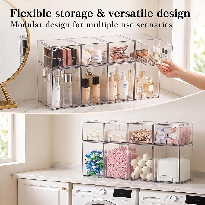 Clear Stackable Storage Drawers: Baby Bottle Storage Organizer, Acrylic Bottles Station Organizer Container for Countertop, Vanity, Bathroom, Cabinet Organization - 8 Pack - Image 4