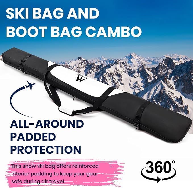 Hsmihair Ski Bag and Ski Boot Bag Combo-Padding Skis Bag for Air Travel,Water Proof Ski Boot Bag Fits for Skis Up to 200 CM and Boots Up To Size US13,Adults Ski Travel Bag - Image 6