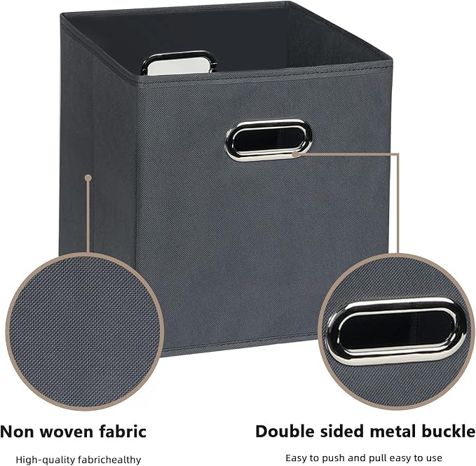Fabric Cloth Storage Bins,Fabric Cube Organizer with Dual Handles Foldable Cube Storage Baskets for Home Bedroom Storage,Set of 6, Gray - Image 3