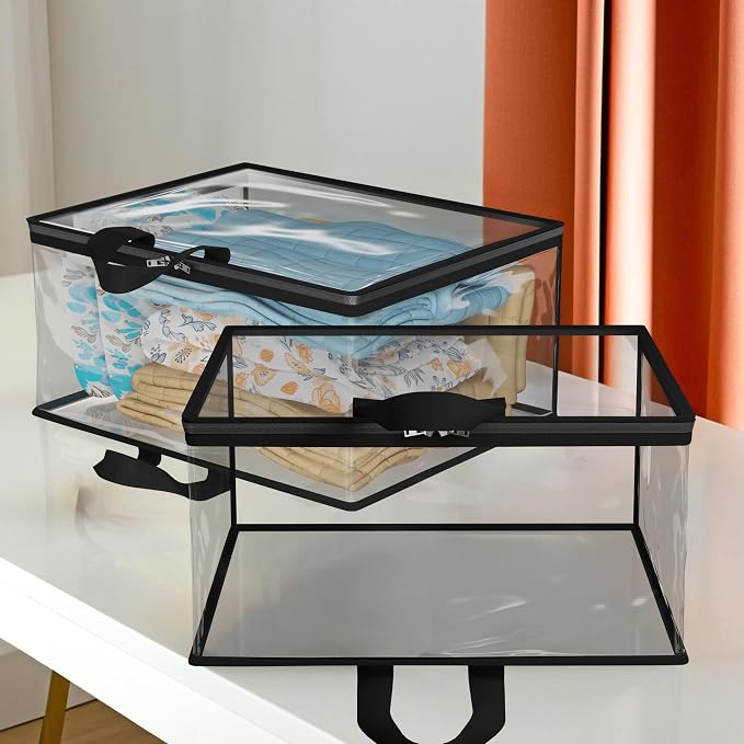 Kuber Industries (Pack of 2) Waterproof Storage Bags for Clothes | Wardrobe Organizer | Transparent Travel Organizer Bag with Handle | Large | Black - Image 4