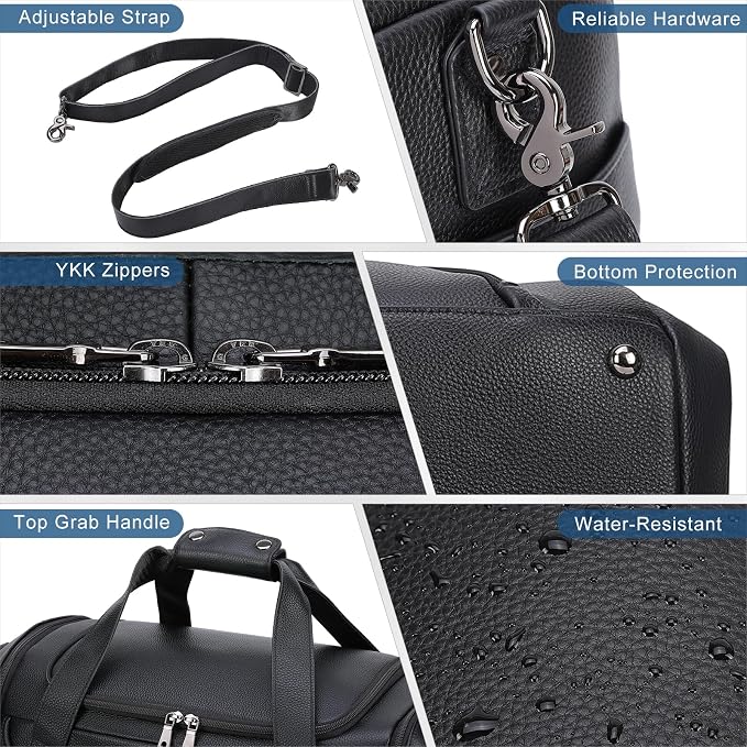 TIDING 21" Leather Travel Duffle Bag for Men Women, 40L Gym Sports Duffel Bag Waterproof Weekender Overnight Luggage Bag with Shoe Compartment - Image 7