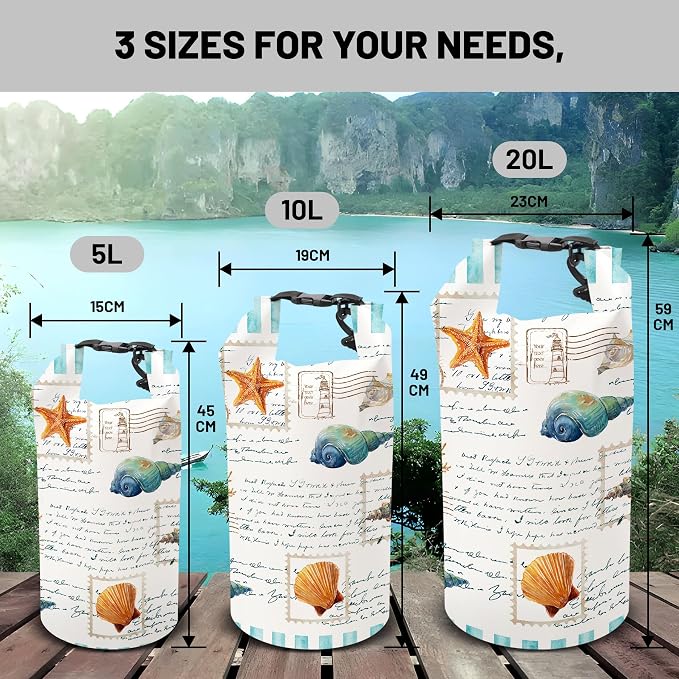Waterproof Dry Bag,Ocean Conch Coral Starfish Small Waterproof Backpack 2L/5L/10L/20L/30L/40L Floating Lightweight Bags for Kayaking, Boating, Fishing, Swimming Camping with Waterproof Phone Case - Image 6