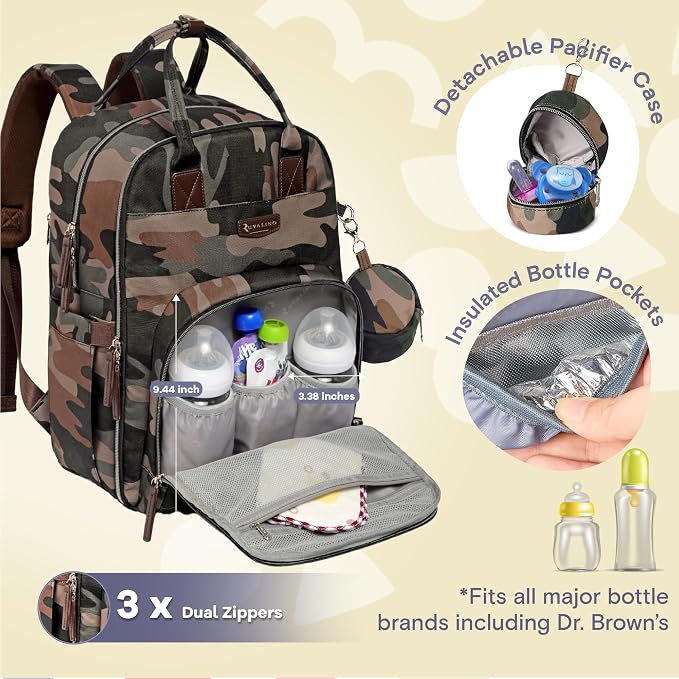 RUVALINO Diaper Bag Backpack, Multifunction Travel Back Pack Maternity Baby Changing Bags, Large Capacity, Waterproof and Stylish, Green Camo - Image 2