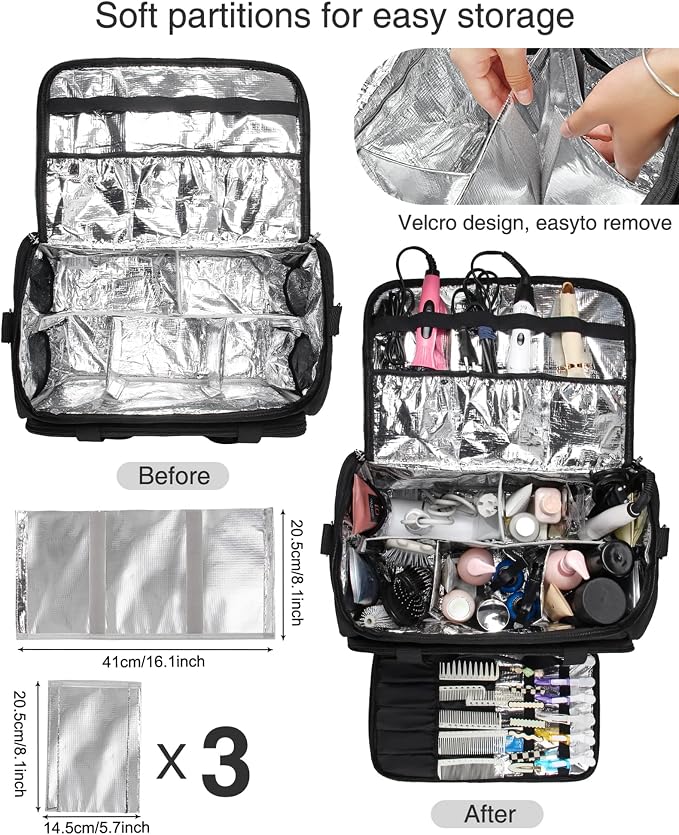 MONSTINA Professional Hairdressing Bag,Hairstylist Travel Bag,Cosmetics Beauty Hairdresser Bag with Shoulder Strap,Hair Makeup Salon Organizer Bag for Barber Insulation Material - Image 7