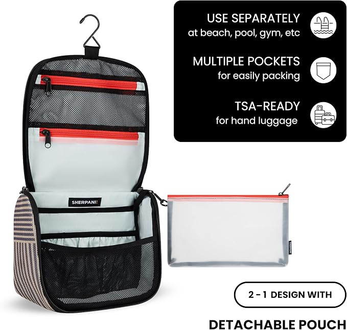 Sherpani Co-Pilot, Travel Toiletry Bag, Hanging Cosmetic Organizer, Water Resistant Makeup Bag, Shower Dopp Kit, Essentials Toiletries for Women, Travel Gift (Passport) - Image 5