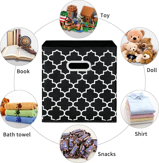 Fabric Cloth Storage Bins,Fabric Cube Organizer with Dual Handles Foldable Cube Storage Baskets for Home Bedroom Storage,Set of 3,(Black light) - Image 3