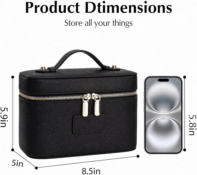 Makeup Case for Women, Leather Makeup Bag Cosmetic Case with Removable Divider, Large Capacity Waterproof Portable Travel Toiletry Make up Organizer Case - Image 2