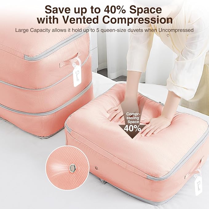 Homsorout 4 Pack Compression Storage Bags - 110L Large Capacity Comforter Storage Bag, 3-Layer Washable Ultra Space Saving Self Compression Organizer Space Bags for Blankets, Sweaters, Sheets, Pink - Image 3